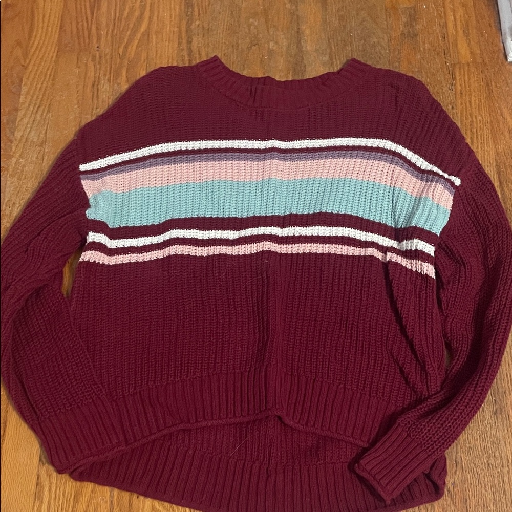 Women's Burgundy Striped Sweater